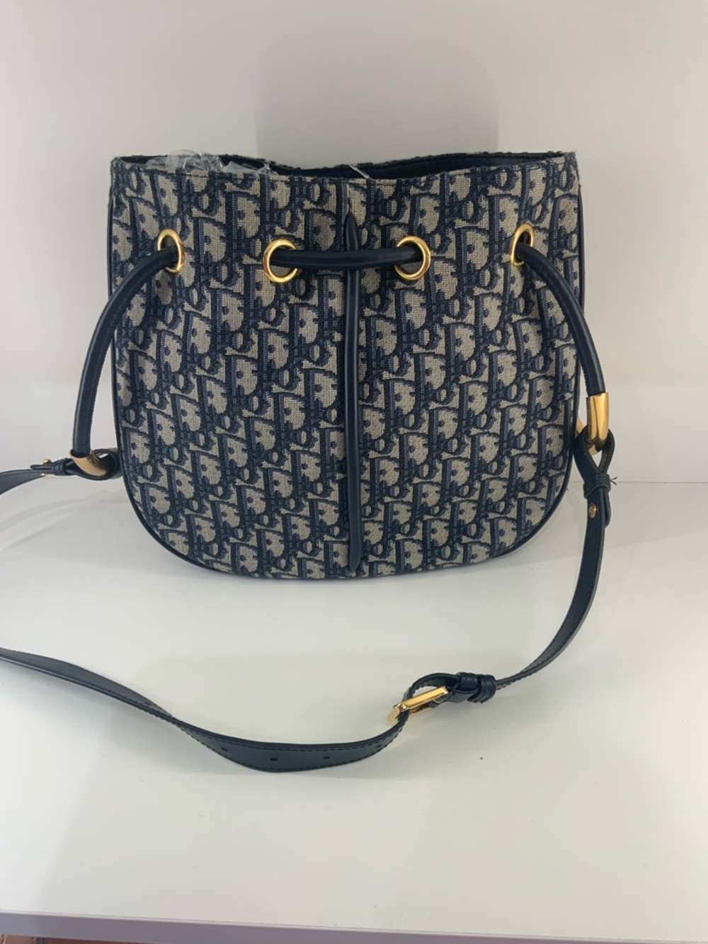 Pre Owned Dior Canvas Nolita Medium Monogram Navy Canvas Drawstring X Body Bag.